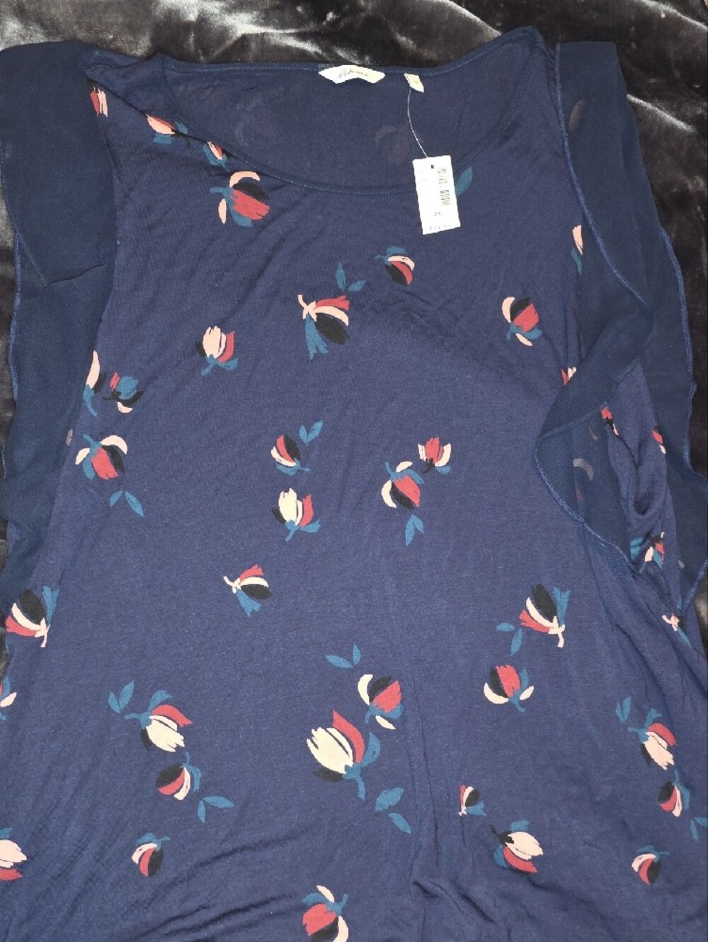 Women's Navy Floral Ruffle Sleeveless Top